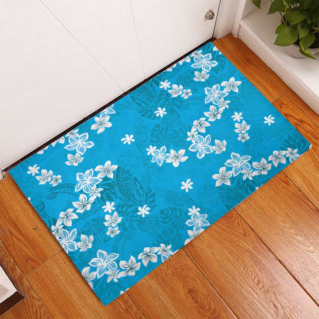 Hawaii Monstera Deliciosa Rubber Doormat Blue Plumeria Polynesian Pattern LT05 - Polynesian Pride