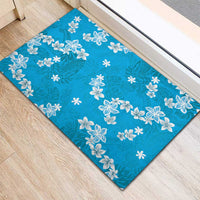 Hawaii Monstera Deliciosa Rubber Doormat Blue Plumeria Polynesian Pattern LT05 - Polynesian Pride