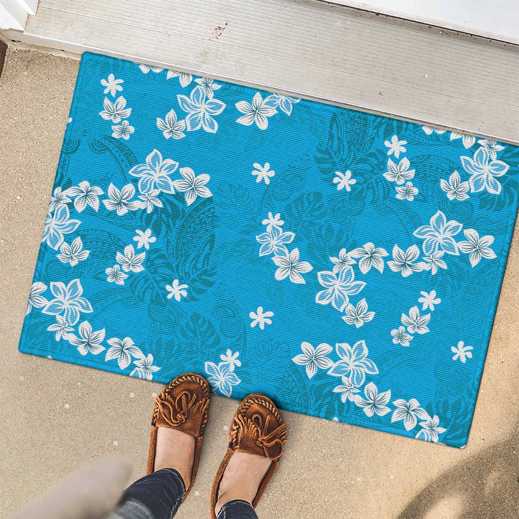 Hawaii Monstera Deliciosa Rubber Doormat Blue Plumeria Polynesian Pattern LT05 - Polynesian Pride