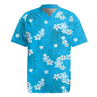 Hawaii Monstera Deliciosa Rugby Jersey Blue Plumeria Polynesian Pattern LT05 Blue - Polynesian Pride