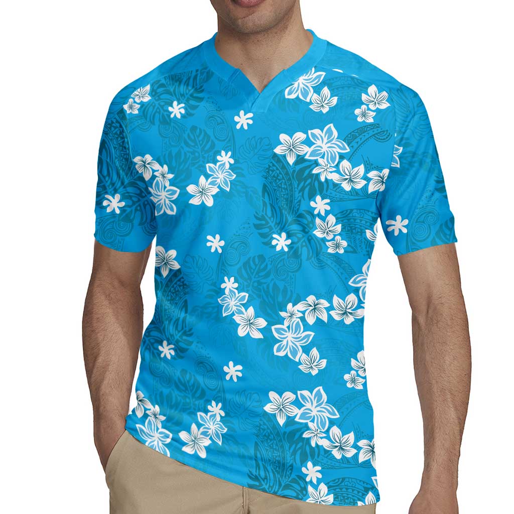 Hawaii Monstera Deliciosa Rugby Jersey Blue Plumeria Polynesian Pattern LT05 - Polynesian Pride