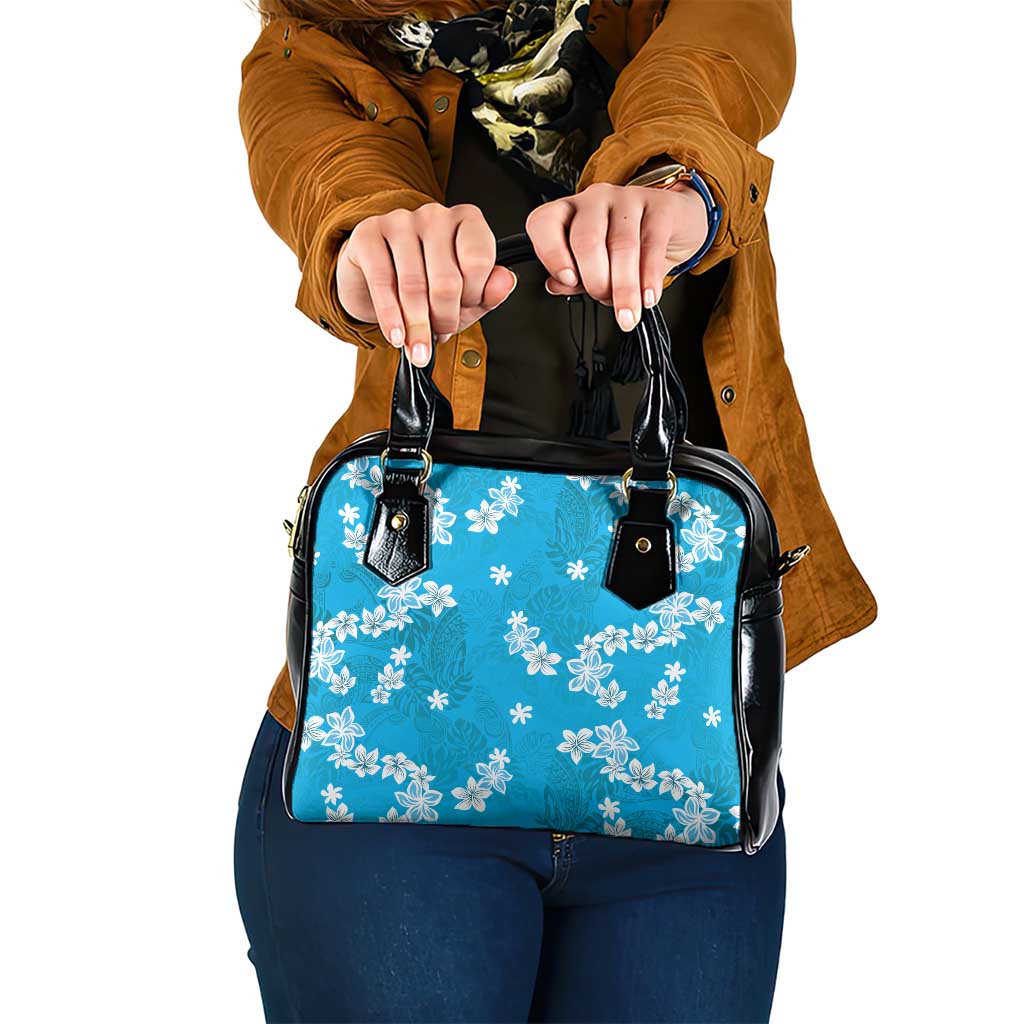 Hawaii Monstera Deliciosa Shoulder Handbag Blue Plumeria Polynesian Pattern - Polynesian Pride