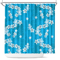 Hawaii Monstera Deliciosa Shower Curtain Blue Plumeria Polynesian Pattern - Polynesian Pride