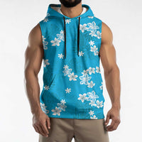 Hawaii Monstera Deliciosa Sleeveless Hoodie Blue Plumeria Polynesian Pattern LT05 - Polynesian Pride