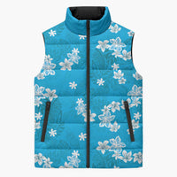 Hawaii Monstera Deliciosa Sleeveless Puffer Jacket Blue Plumeria Polynesian Pattern LT05 Unisex Blue - Polynesian Pride