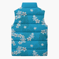 Hawaii Monstera Deliciosa Sleeveless Puffer Jacket Blue Plumeria Polynesian Pattern LT05 - Polynesian Pride