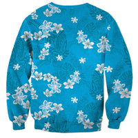 Hawaii Monstera Deliciosa Sweatshirt Blue Plumeria Polynesian Pattern LT05 - Polynesian Pride