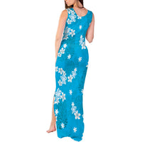 Hawaii Monstera Deliciosa Tank Maxi Dress Blue Plumeria Polynesian Pattern - Polynesian Pride
