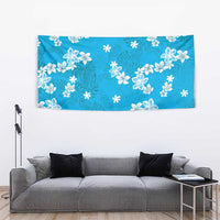 Hawaii Monstera Deliciosa Tapestry Blue Plumeria Polynesian Pattern - Polynesian Pride