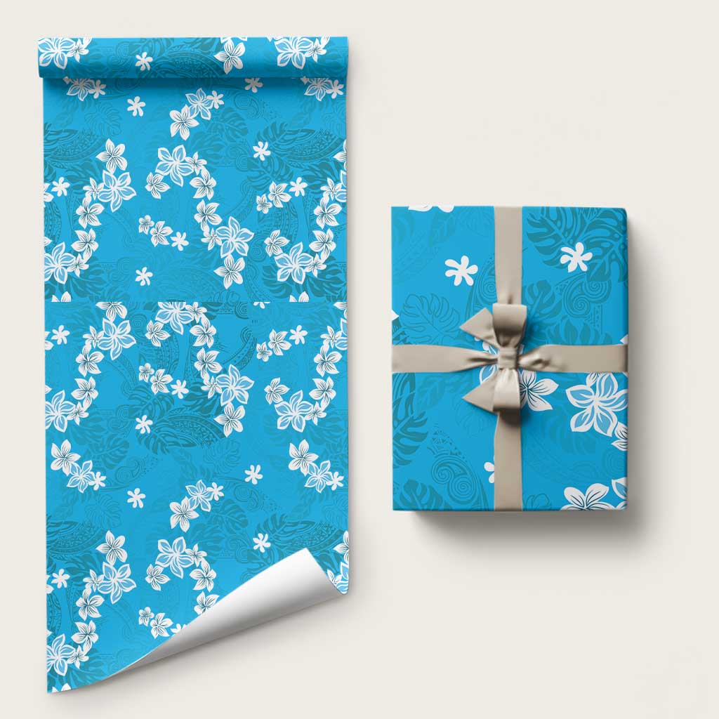 Hawaii Monstera Deliciosa Wrapping Paper Blue Plumeria Polynesian Pattern LT05 58" × 23" Blue - Polynesian Pride
