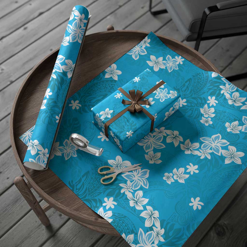 Hawaii Monstera Deliciosa Wrapping Paper Blue Plumeria Polynesian Pattern LT05 - Polynesian Pride