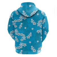 Hawaii Monstera Deliciosa Zip Hoodie Blue Plumeria Polynesian Pattern - Polynesian Pride
