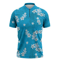 Hawaii Monstera Deliciosa Zipper Polo Shirt Blue Plumeria Polynesian Pattern LT05 Blue - Polynesian Pride