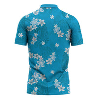 Hawaii Monstera Deliciosa Zipper Polo Shirt Blue Plumeria Polynesian Pattern LT05 - Polynesian Pride