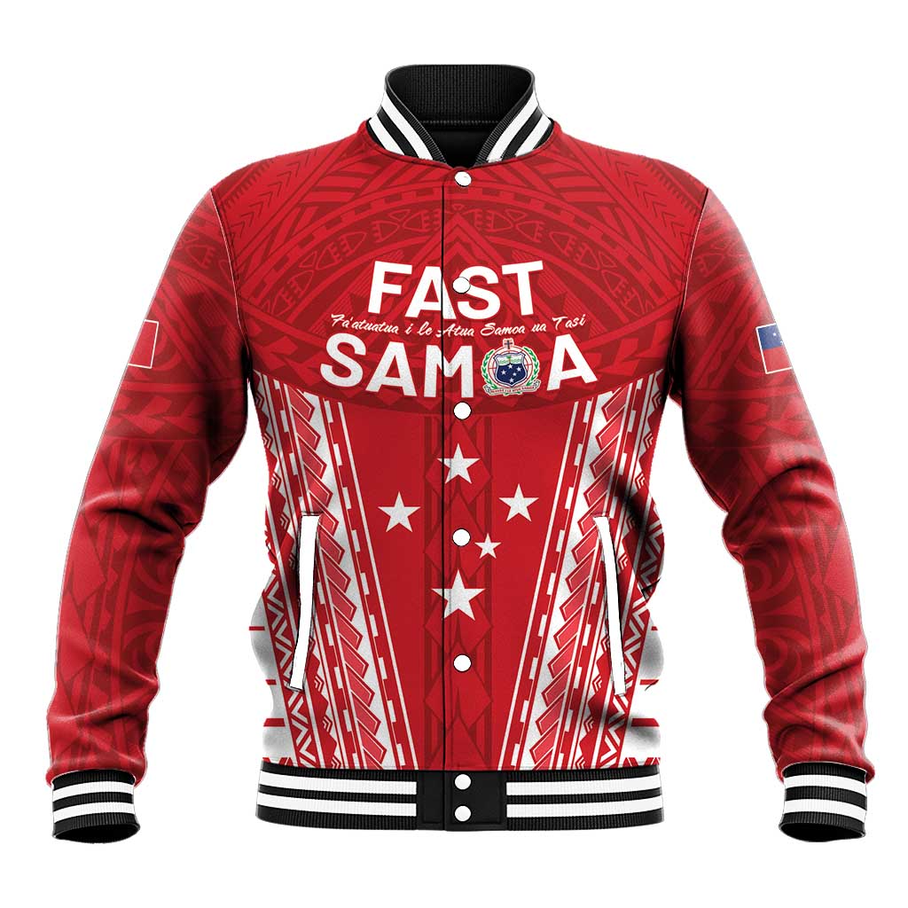 Samoa FAST Baseball Jacket Forever Proud Samoan Tribal Pattern LT05 Unisex Red - Polynesian Pride