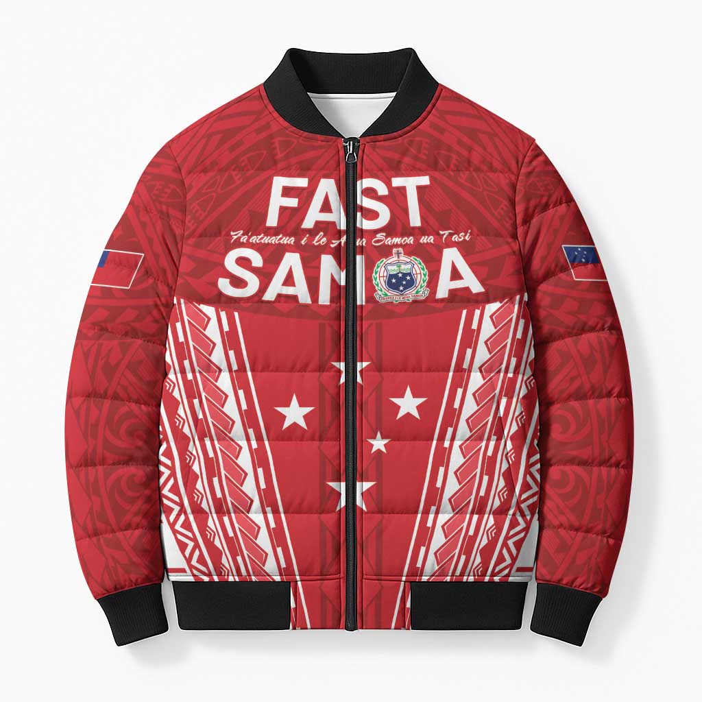 Samoa FAST Bomber Puffer Jacket Forever Proud Samoan Tribal Pattern LT05 Unisex Red - Polynesian Pride