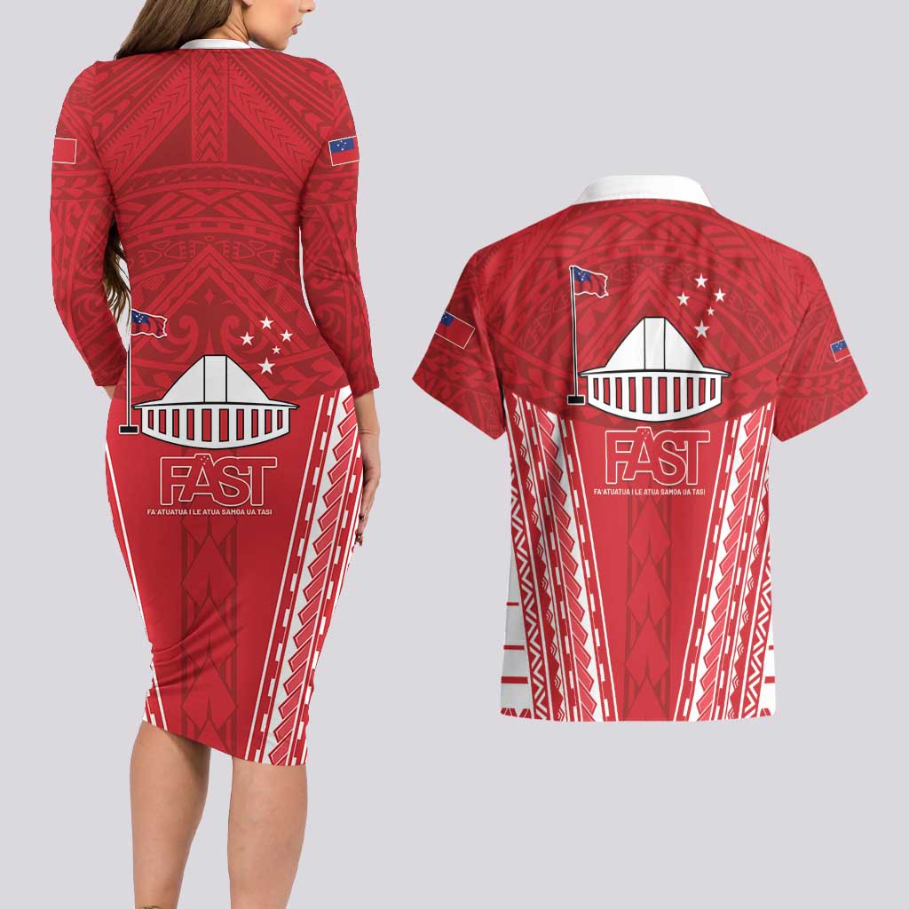 Samoa FAST Couples Matching Long Sleeve Bodycon Dress and Hawaiian Shirt Forever Proud Samoan Tribal Pattern LT05 - Polynesian Pride