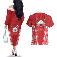 Samoa FAST Couples Matching Off The Shoulder Long Sleeve Dress and Hawaiian Shirt Forever Proud Samoan Tribal Pattern LT05 - Polynesian Pride