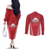 Samoa FAST Couples Matching Off The Shoulder Long Sleeve Dress and Long Sleeve Button Shirt Forever Proud Samoan Tribal Pattern - Polynesian Pride