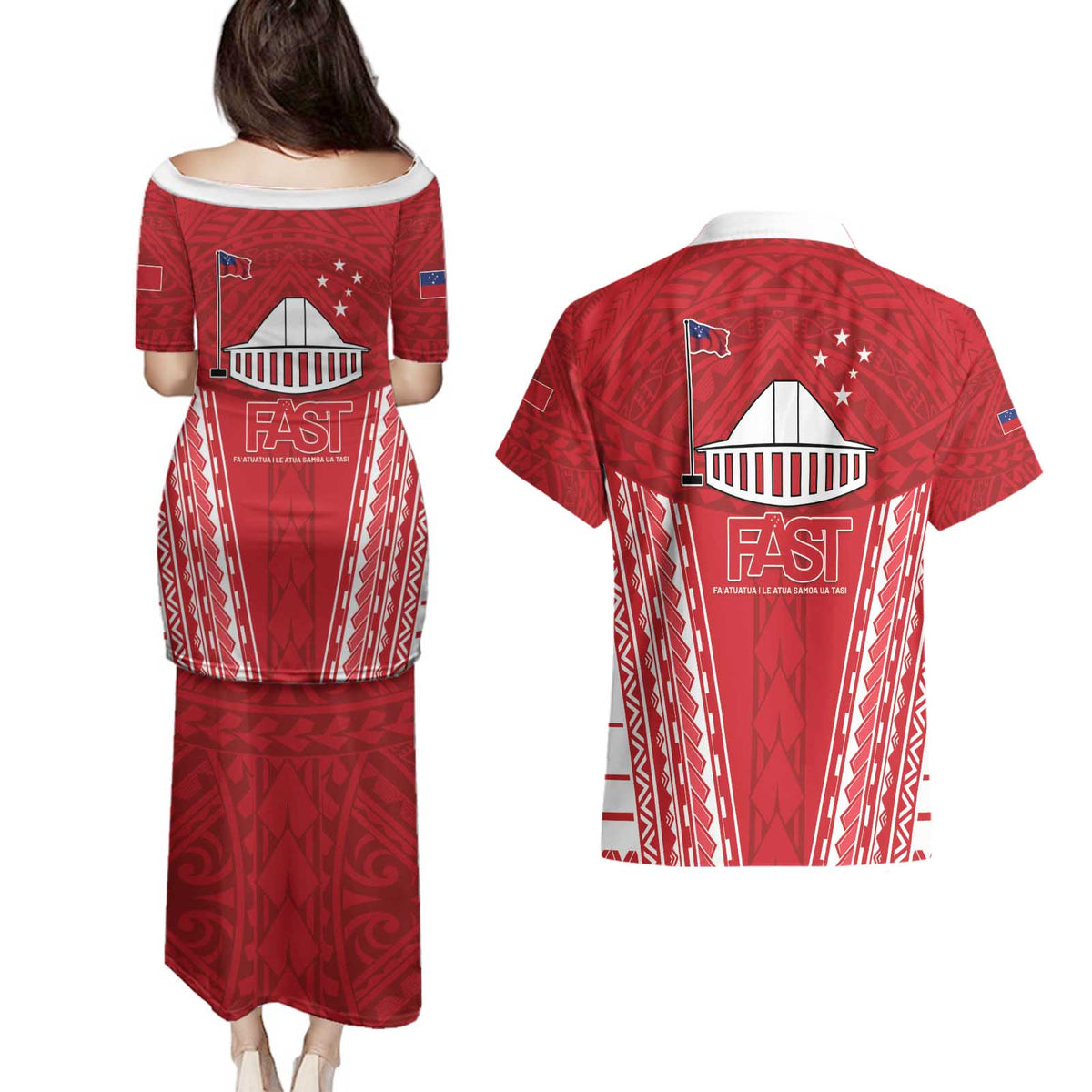 Samoa FAST Couples Matching Puletasi and Hawaiian Shirt Forever Proud Samoan Tribal Pattern LT05 - Polynesian Pride