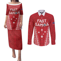 Samoa FAST Couples Matching Puletasi and Long Sleeve Button Shirt Forever Proud Samoan Tribal Pattern LT05 Red - Polynesian Pride