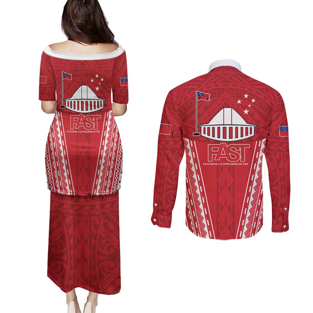 Samoa FAST Couples Matching Puletasi and Long Sleeve Button Shirt Forever Proud Samoan Tribal Pattern LT05 - Polynesian Pride