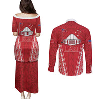 Samoa FAST Couples Matching Puletasi and Long Sleeve Button Shirt Forever Proud Samoan Tribal Pattern LT05 - Polynesian Pride