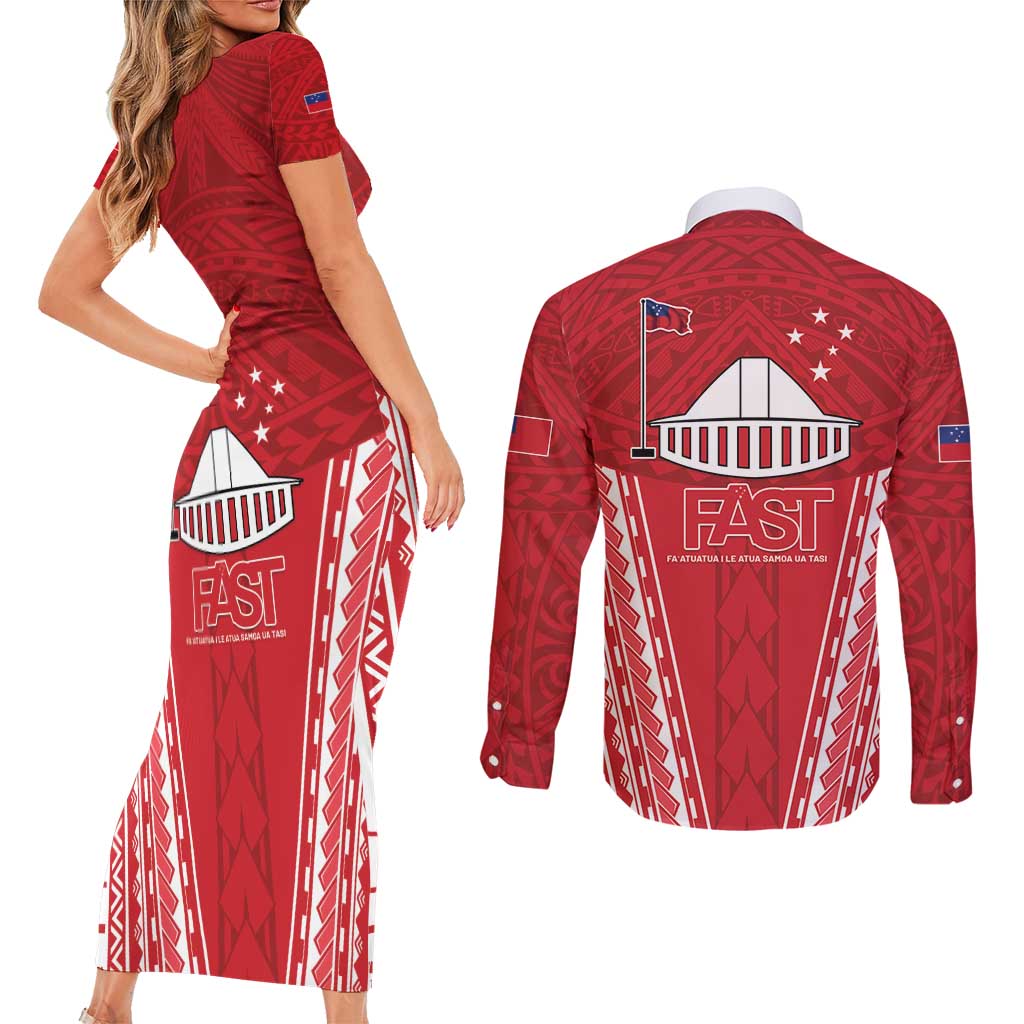 Samoa FAST Couples Matching Short Sleeve Bodycon Dress and Long Sleeve Button Shirt Forever Proud Samoan Tribal Pattern LT05 - Polynesian Pride