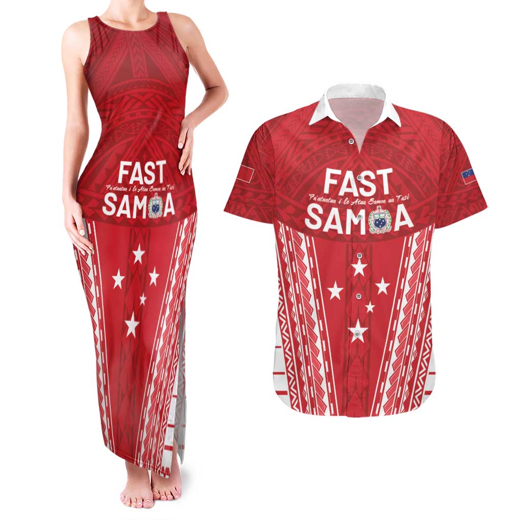 Samoa FAST Couples Matching Tank Maxi Dress and Hawaiian Shirt Forever Proud Samoan Tribal Pattern - Polynesian Pride