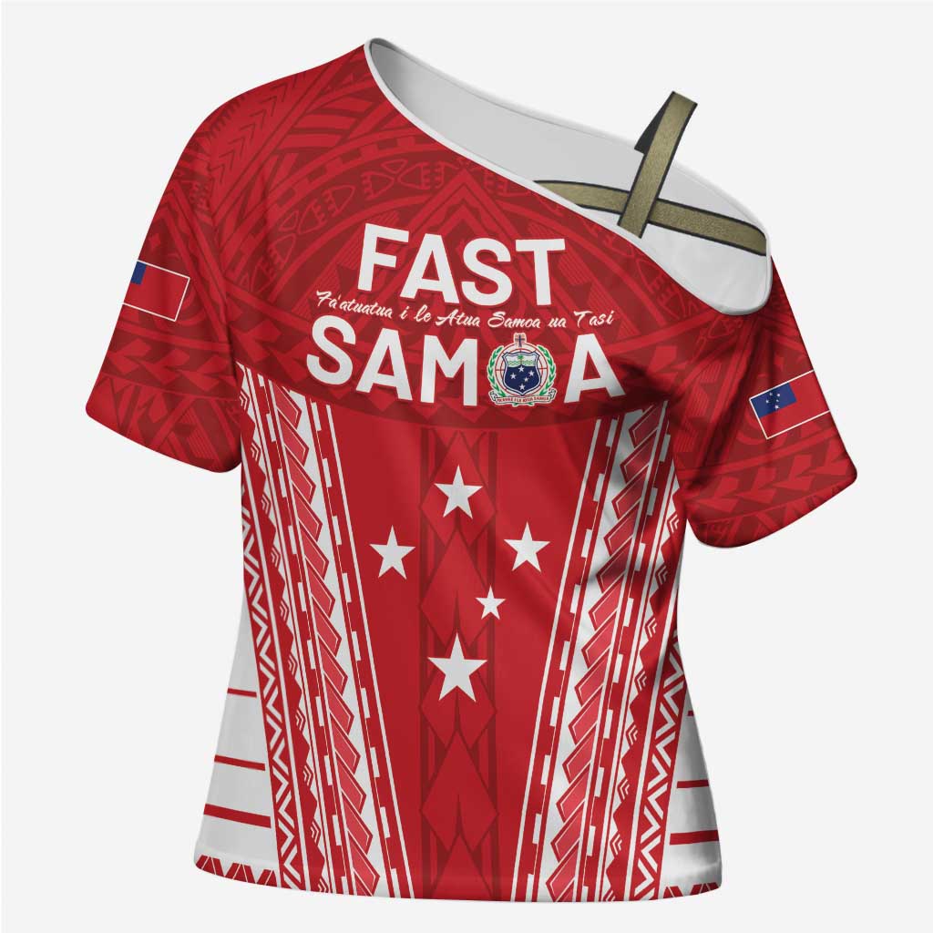 Samoa FAST Cross Shoulder Shirt Forever Proud Samoan Tribal Pattern LT05 Female Red - Polynesian Pride