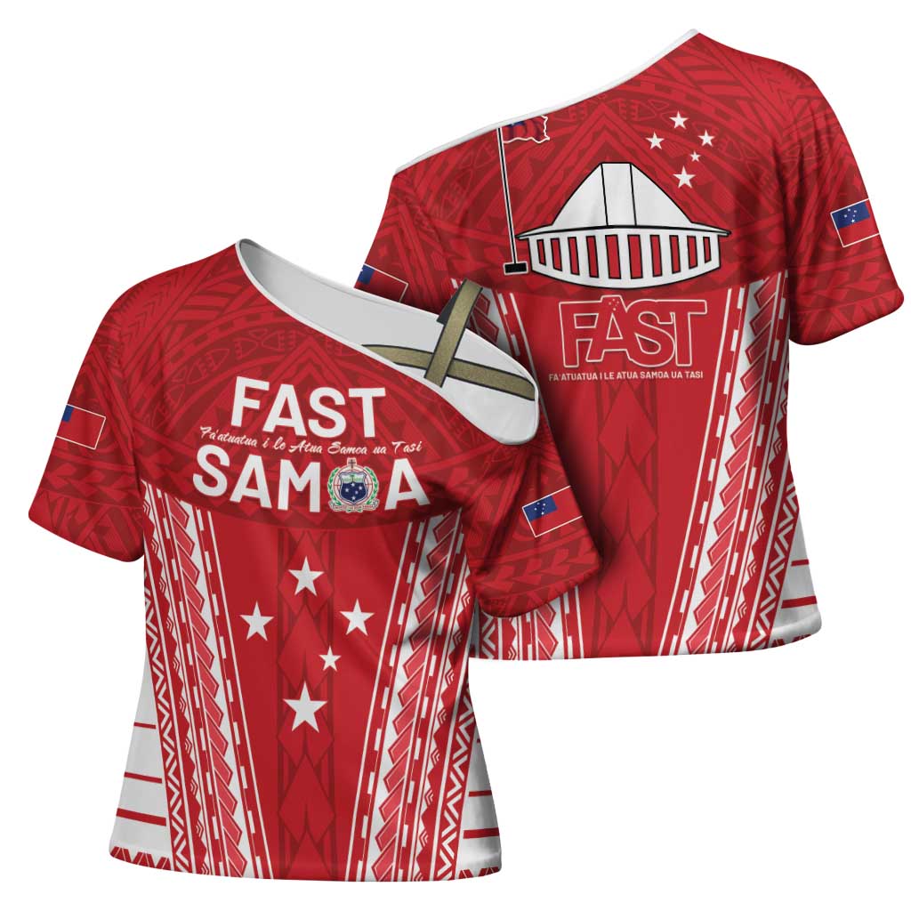 Samoa FAST Cross Shoulder Shirt Forever Proud Samoan Tribal Pattern LT05 - Polynesian Pride