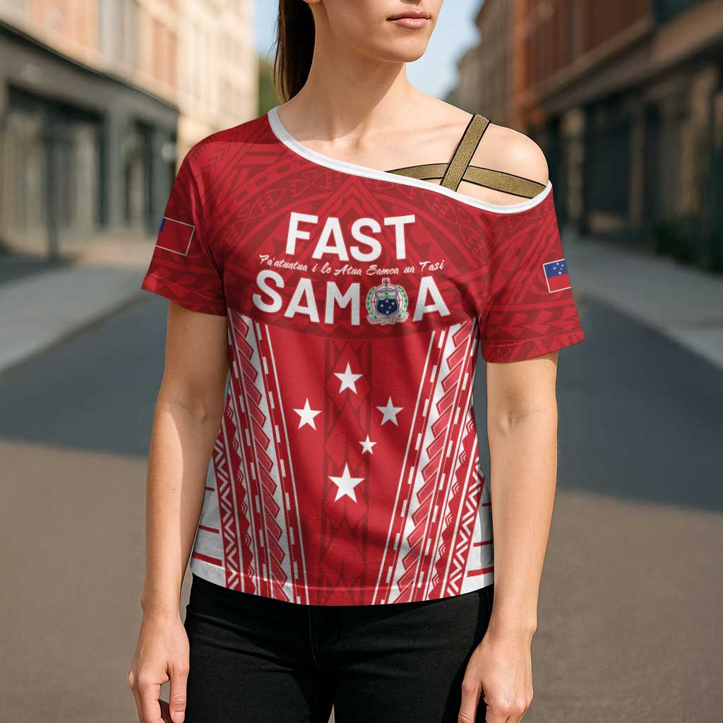 Samoa FAST Cross Shoulder Shirt Forever Proud Samoan Tribal Pattern LT05 - Polynesian Pride