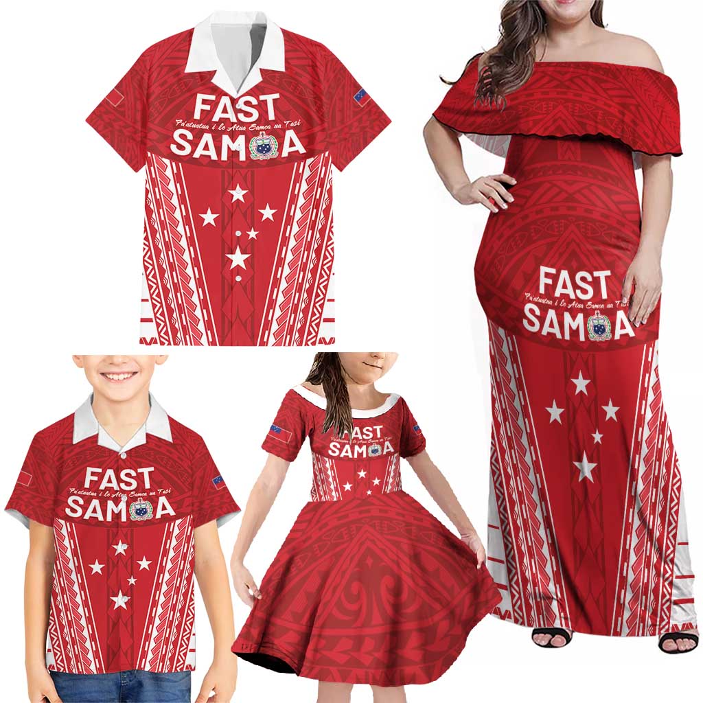 Samoa FAST Family Matching Off Shoulder Maxi Dress and Hawaiian Shirt Forever Proud Samoan Tribal Pattern - Polynesian Pride