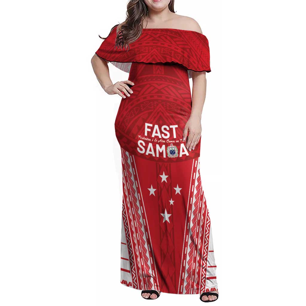 Samoa FAST Family Matching Off Shoulder Maxi Dress and Hawaiian Shirt Forever Proud Samoan Tribal Pattern - Polynesian Pride