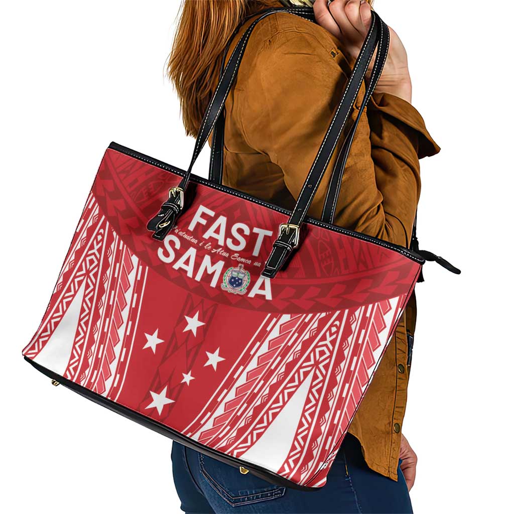 Samoa FAST Leather Tote Bag Forever Proud Samoan Tribal Pattern - Polynesian Pride