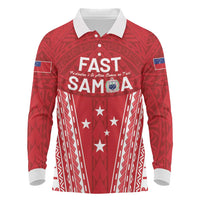 Samoa FAST Long Sleeve Polo Shirt Forever Proud Samoan Tribal Pattern LT05 Red - Polynesian Pride
