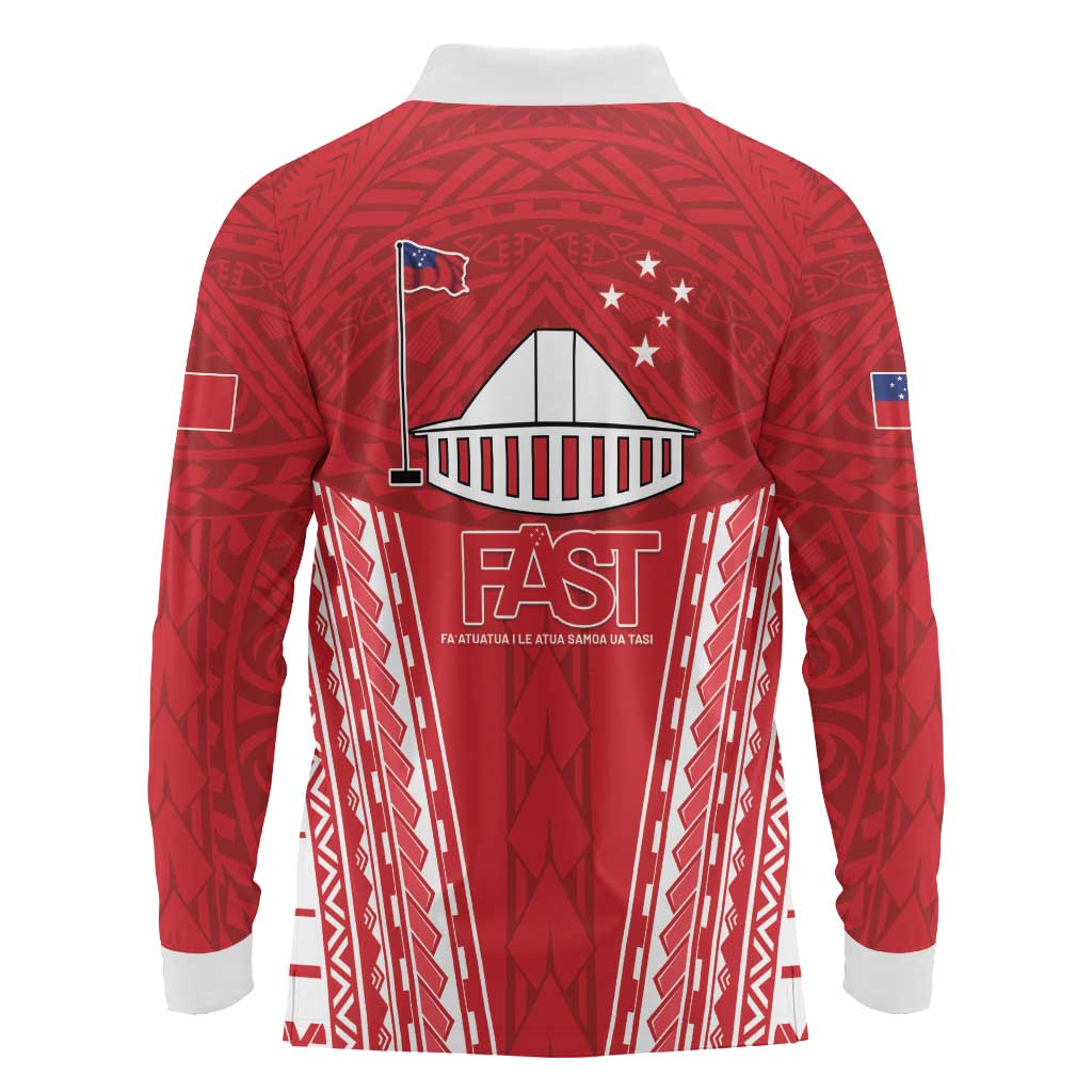Samoa FAST Long Sleeve Polo Shirt Forever Proud Samoan Tribal Pattern LT05 - Polynesian Pride