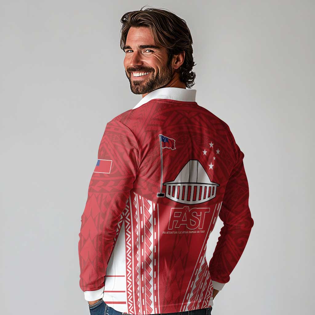 Samoa FAST Long Sleeve Polo Shirt Forever Proud Samoan Tribal Pattern LT05 - Polynesian Pride