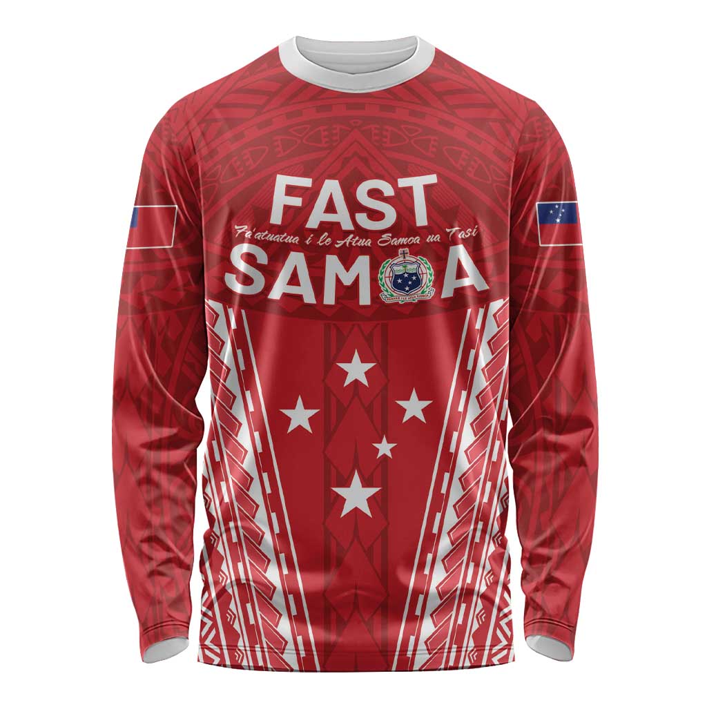 Samoa FAST Long Sleeve Shirt Forever Proud Samoan Tribal Pattern LT05 Unisex Red - Polynesian Pride