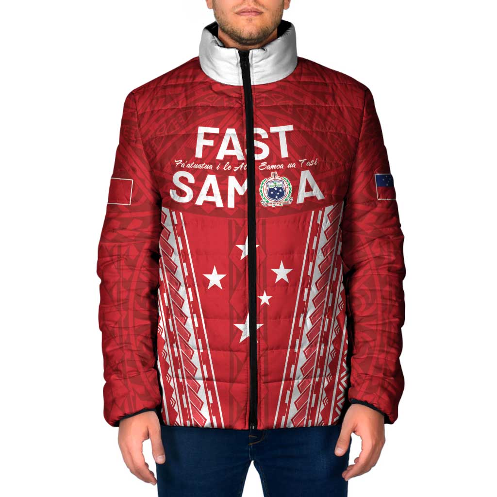 Samoa FAST Padded Jacket Forever Proud Samoan Tribal Pattern LT05 Men Red - Polynesian Pride