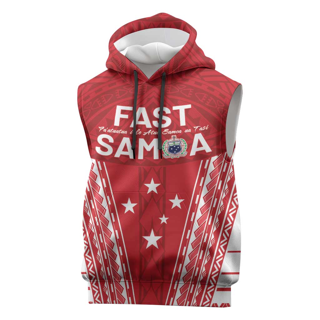 Samoa FAST Sleeveless Hoodie Forever Proud Samoan Tribal Pattern LT05 Red - Polynesian Pride