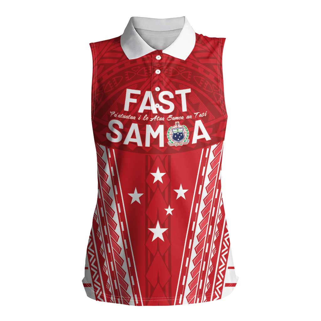Samoa FAST Women Sleeveless Polo Shirt Forever Proud Samoan Tribal Pattern LT05 Female Red - Polynesian Pride
