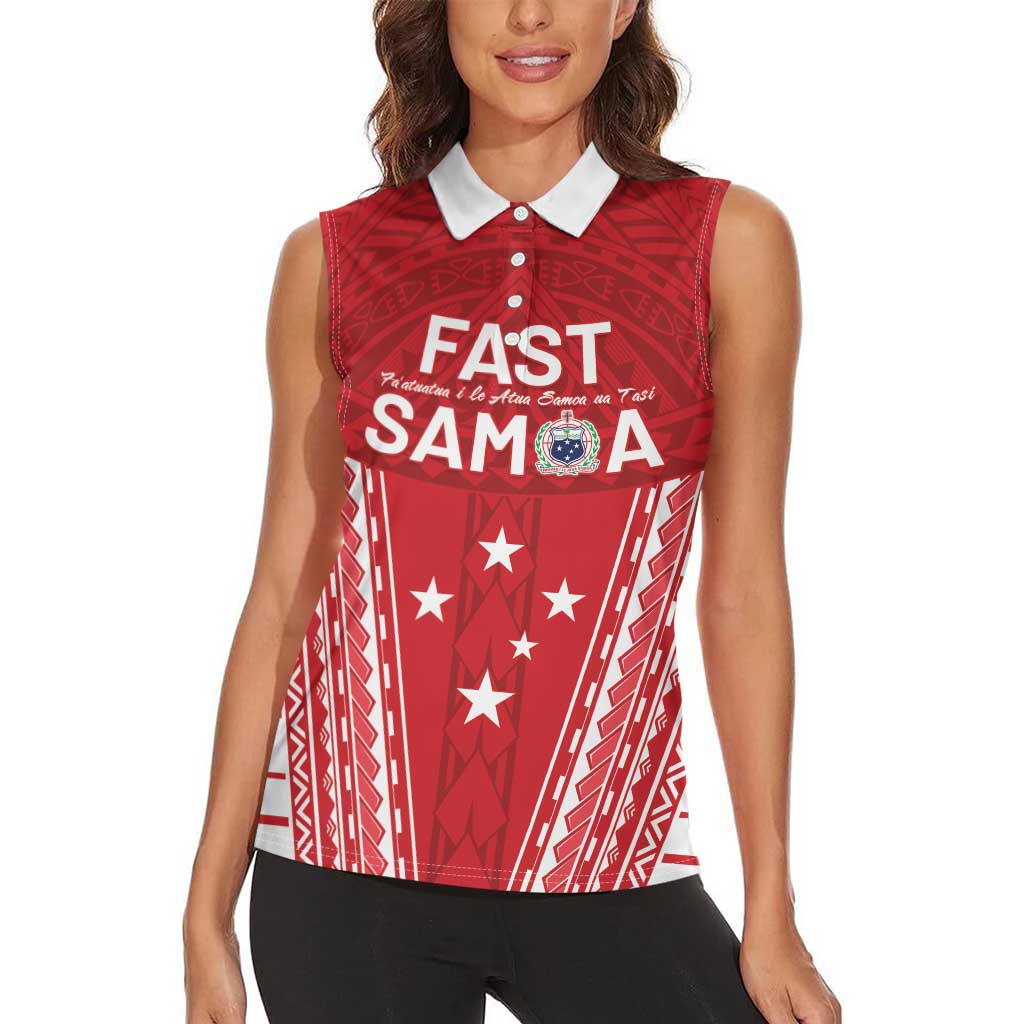 Samoa FAST Women Sleeveless Polo Shirt Forever Proud Samoan Tribal Pattern LT05 - Polynesian Pride