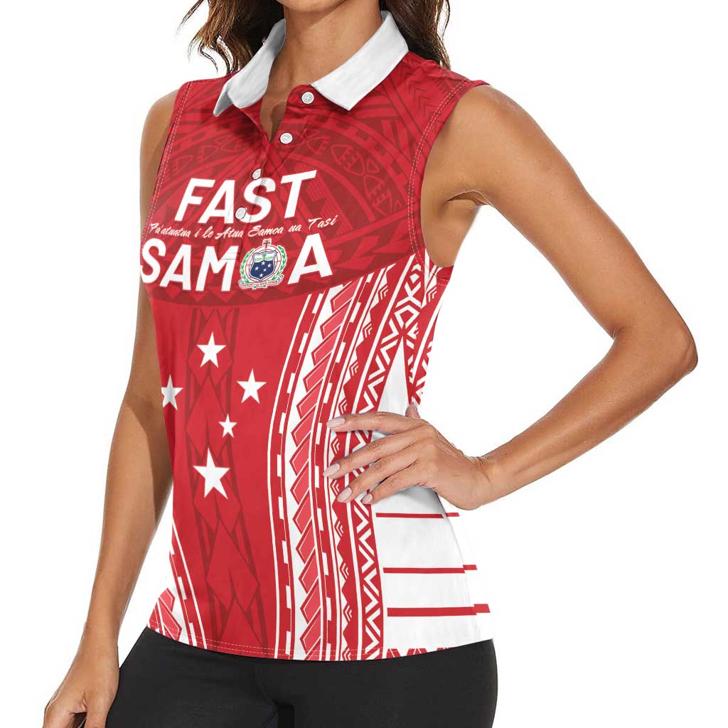 Samoa FAST Women Sleeveless Polo Shirt Forever Proud Samoan Tribal Pattern LT05 - Polynesian Pride