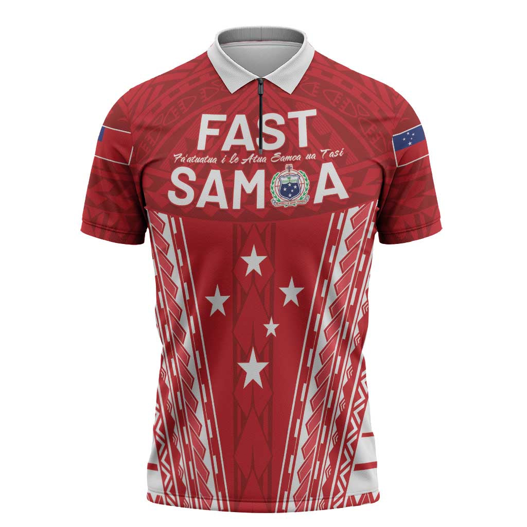 Samoa FAST Zipper Polo Shirt Forever Proud Samoan Tribal Pattern LT05 Red - Polynesian Pride