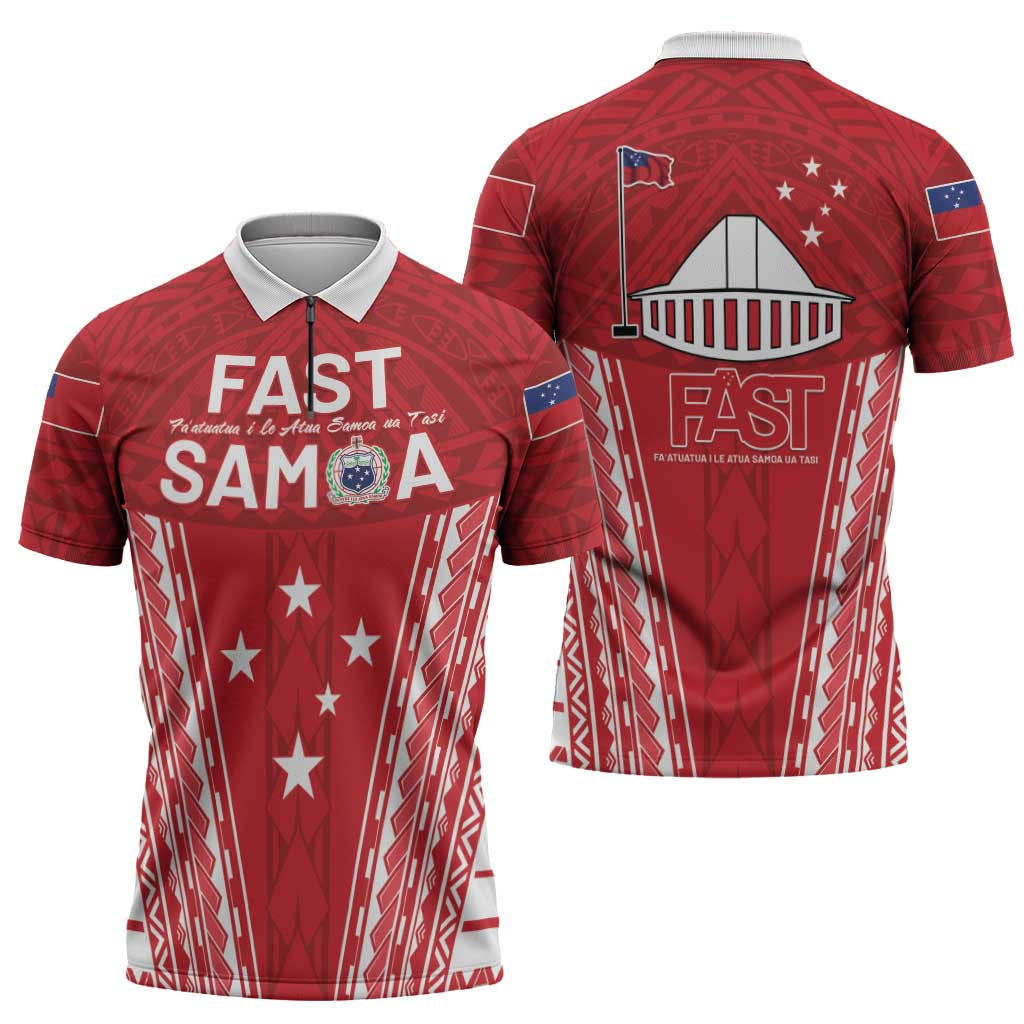 Samoa FAST Zipper Polo Shirt Forever Proud Samoan Tribal Pattern LT05 - Polynesian Pride