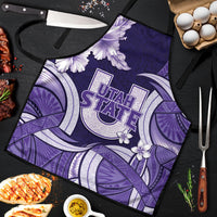 Utah State Polynesian Heritage Apron Floral Tribal Pattern Tropical Flowers LT05 Purple - Polynesian Pride
