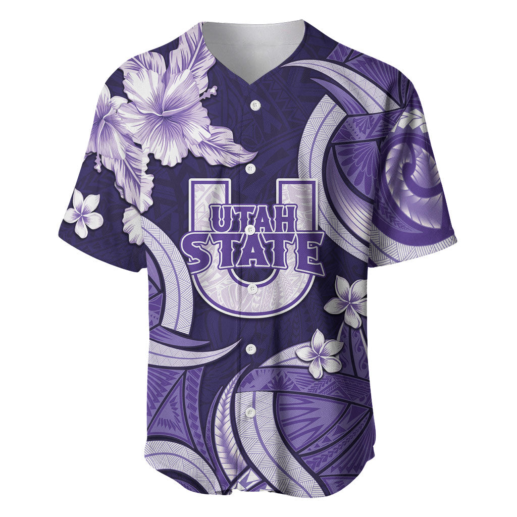 Utah State Polynesian Heritage Baseball Jersey Floral Tribal Pattern Tropical Flowers LT05 Purple - Polynesian Pride