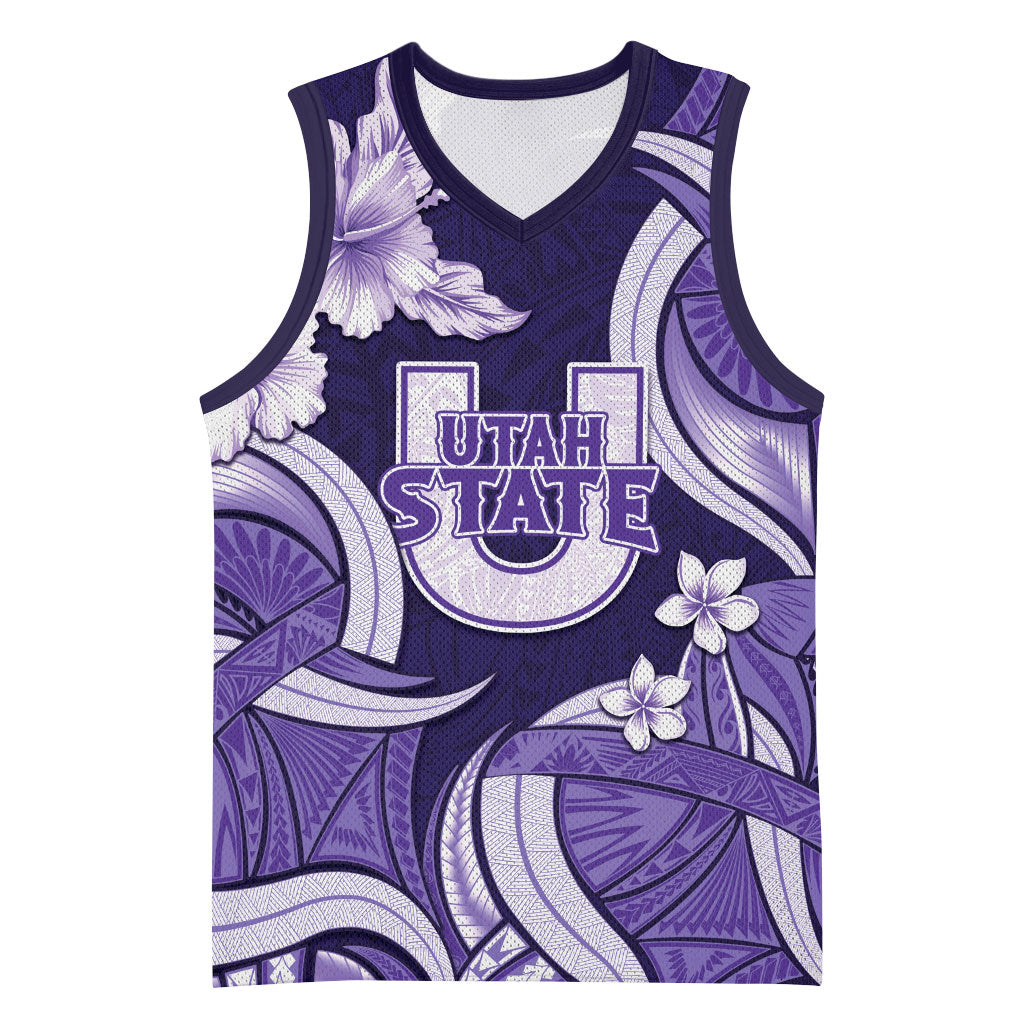 Utah State Polynesian Heritage Basketball Jersey Floral Tribal Pattern Tropical Flowers LT05 Unisex Purple - Polynesian Pride