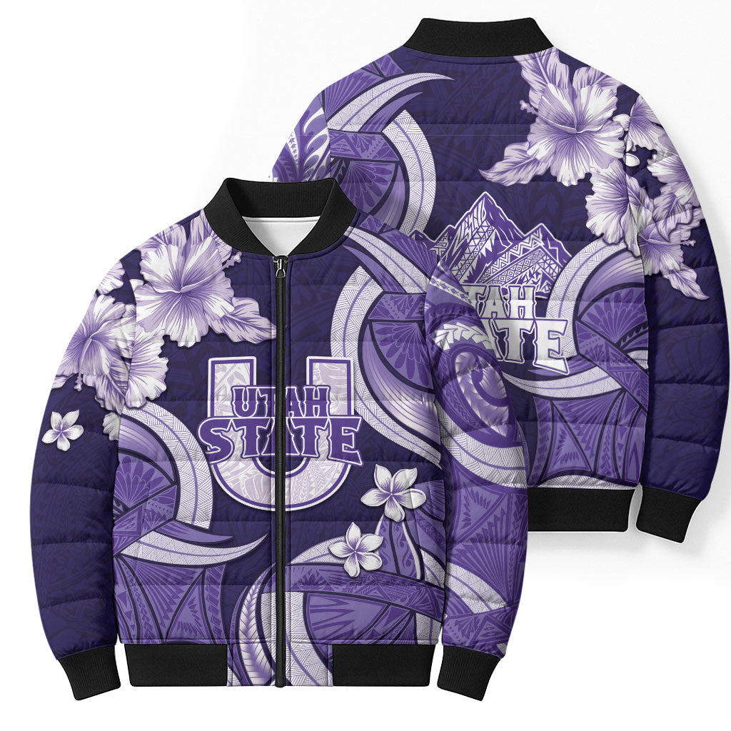 Utah State Polynesian Heritage Bomber Puffer Jacket Floral Tribal Pattern Tropical Flowers LT05 - Polynesian Pride